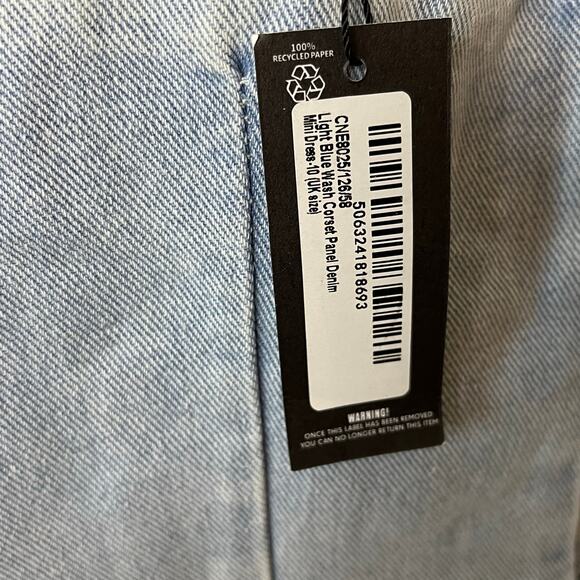 Pretty Little Thing Light Blue Corset Panel Denim Mini Dress NWT Size 6 - Picture 7 of 11